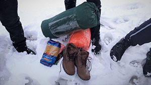 Camping gear on the snow